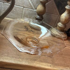 Vintage Octagon Pink Depression Glass Etched Floral Footed Serving Bowl